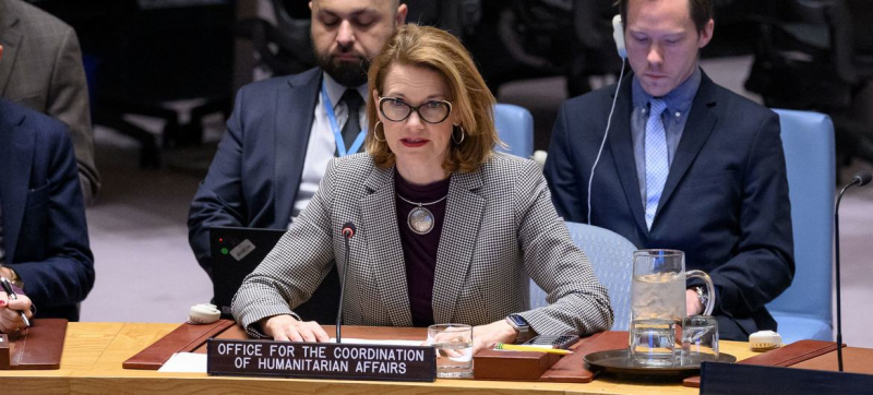 Представительница Управления по координации гуманитарных вопросов Лиза Доутен на заседании Совбеза ООН по Сирии. 